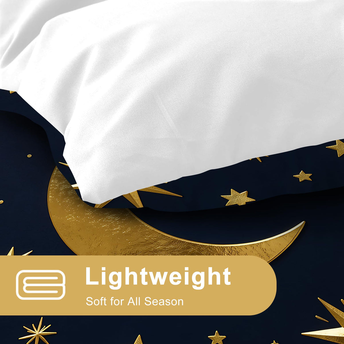 VTKON Gold Moon and Stars Bedding Set, Luxury Celestial Night Sky Comforter Set, Gold Starry Print Bed Set for Girls Bedroom Decor (Full Size 3Pcs with 2 Pillow Cases)