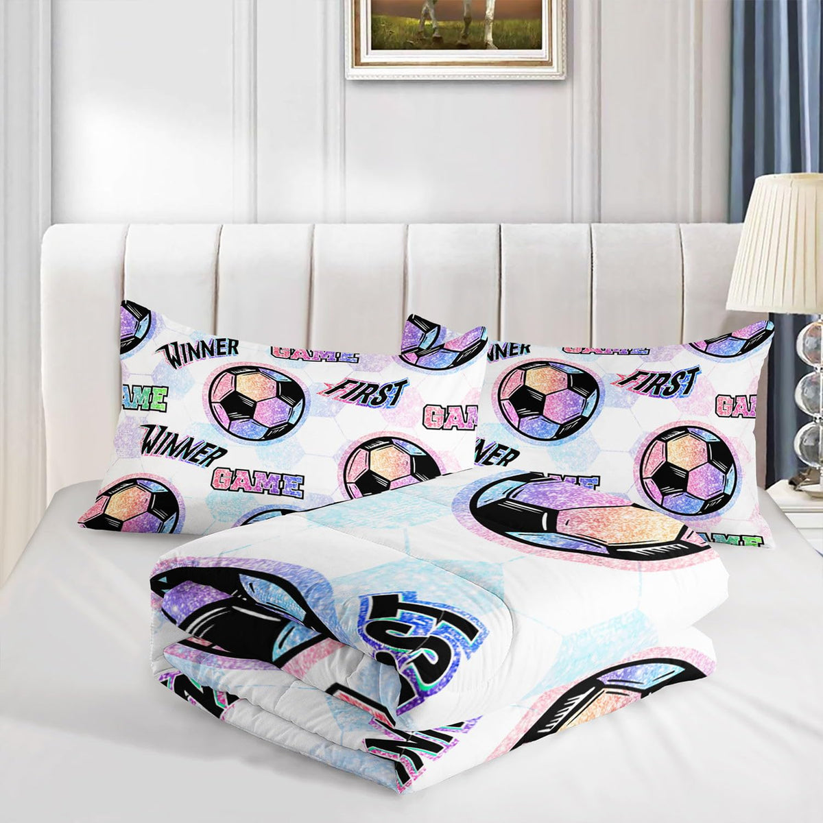 Smell Sunshine Soccer Comforter Set Sport Themed Printed Bedding Set with 1 Comforter and 2 Pillowcases for Boys and Girls Bedroom All Season(Soccer Twin)