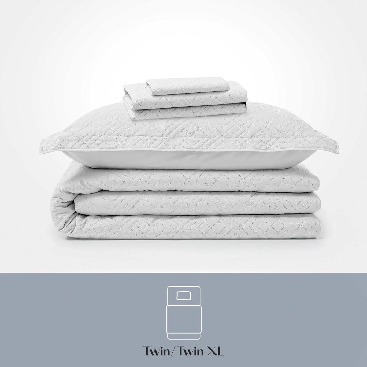 Clara Clark Quilts Twin Size - All Season Bedspread Coverlet Set, Pinsonic Weave Lightweight Bedding Set - 5 Piece Twin Quilt Set with Pillow Shams, White - Twin Diamond