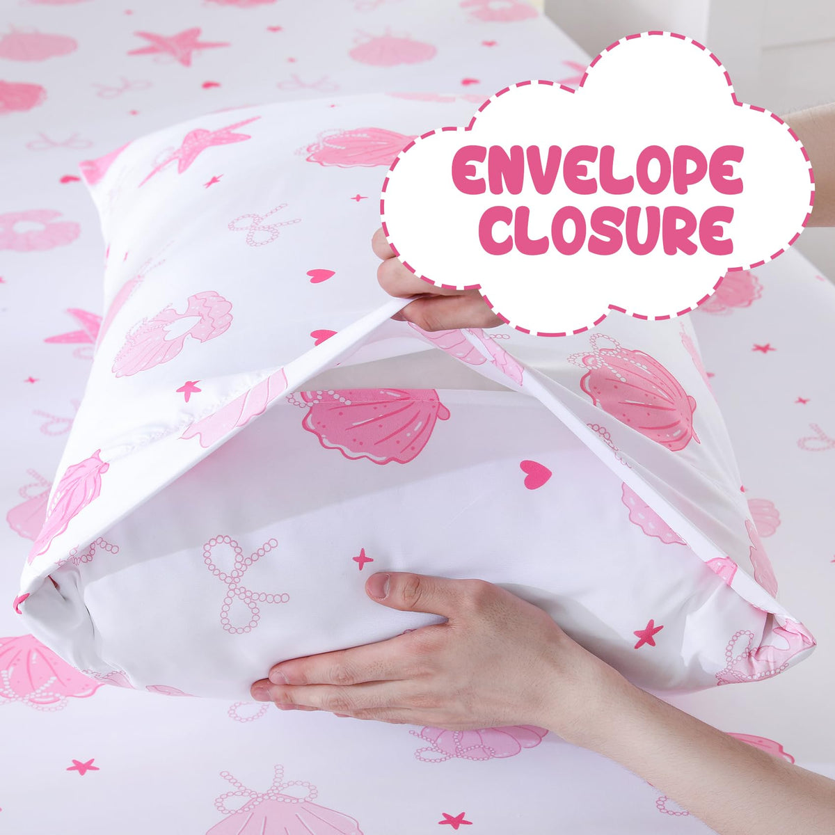 Yibeizi Pink Full Size Sheet Sets Kids Beach Bedding Coastal Bed Sheets for Girls Ocean Print Bedsheets Microfiber Deep Pocket Beachy Patterned Bed Sheet & Pillowcase Sets 4 Pieces