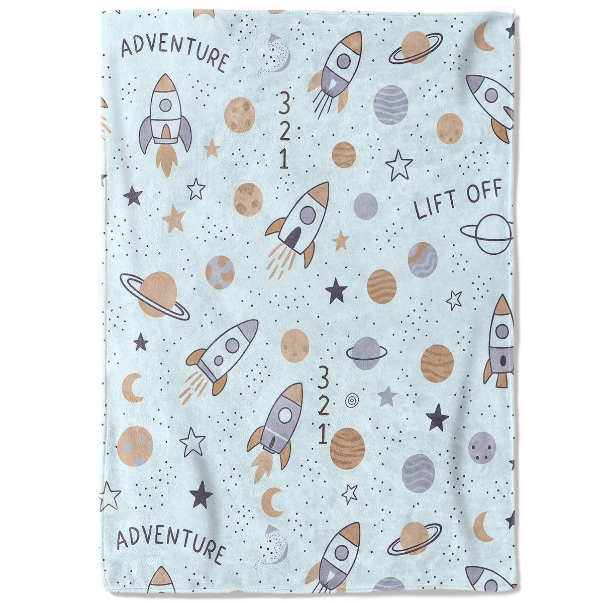 coedoaes Rocket Space Adventure Fleece Blanket,50x60in,Cute Planet Star Spaceship Throw Blankets,Soft Cozy Lightweight, Ideal for Bed Living Room Home Galaxy Themed Decor,Kids Gifts