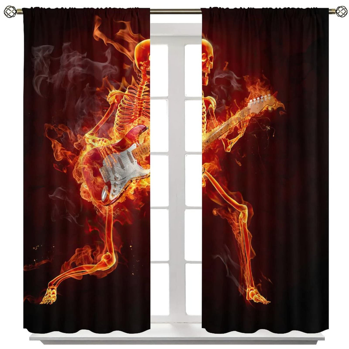 Guitars Music Curtain,Punk Rocker Cool Guitars Music Fiery Series Window Rod Pocket Curtains for Bedroom Living Room Home Decor W42xL45in