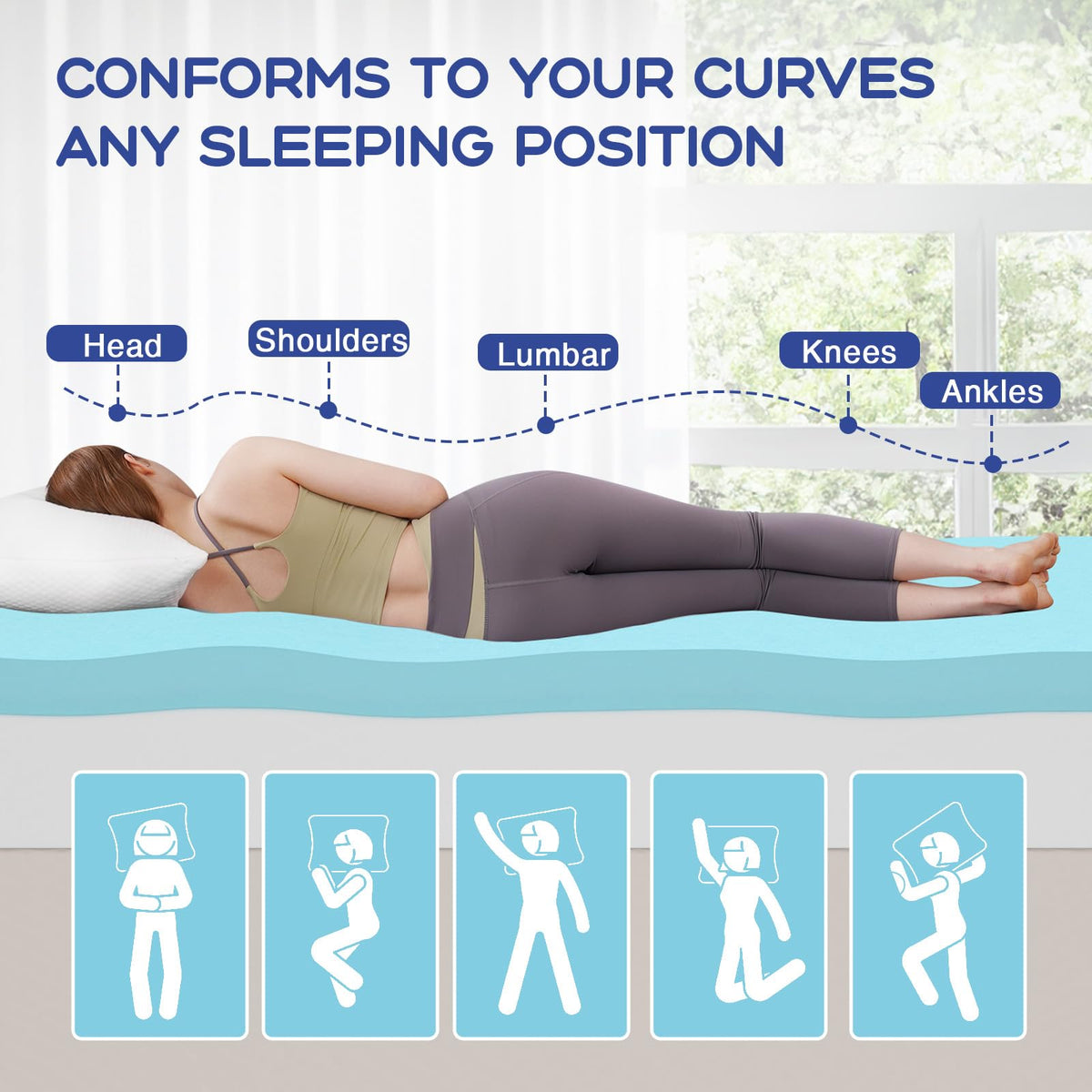 VALUXE Queen Mattress Topper 3 Inch Cooling Gel Memory Foam, CertiPUR-US Certified Topper & Pad for Back Pain Relief, Soft Breathable Bedding with Pressure Relief (Blue)