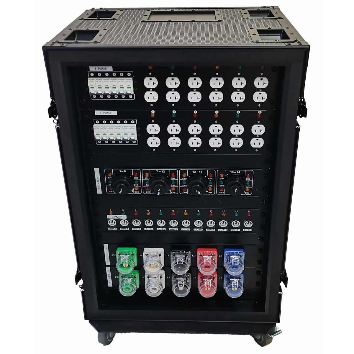 JUNMAN 400A Camlock Output Panel 3 Phase 2U Rack with Sockets Connectors