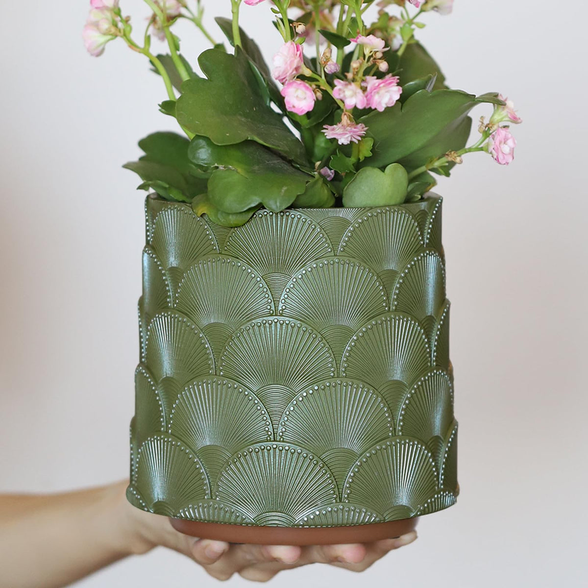 GUGUGO Pearl Sage Green Scale Planter, Cute Unique Plant Pot with Drainage, Eclectic Colorful Small Flower Planters Pots for Indoor & Outdoor Plants, Rainbow Funny Succulent Gardening Pot Gifts