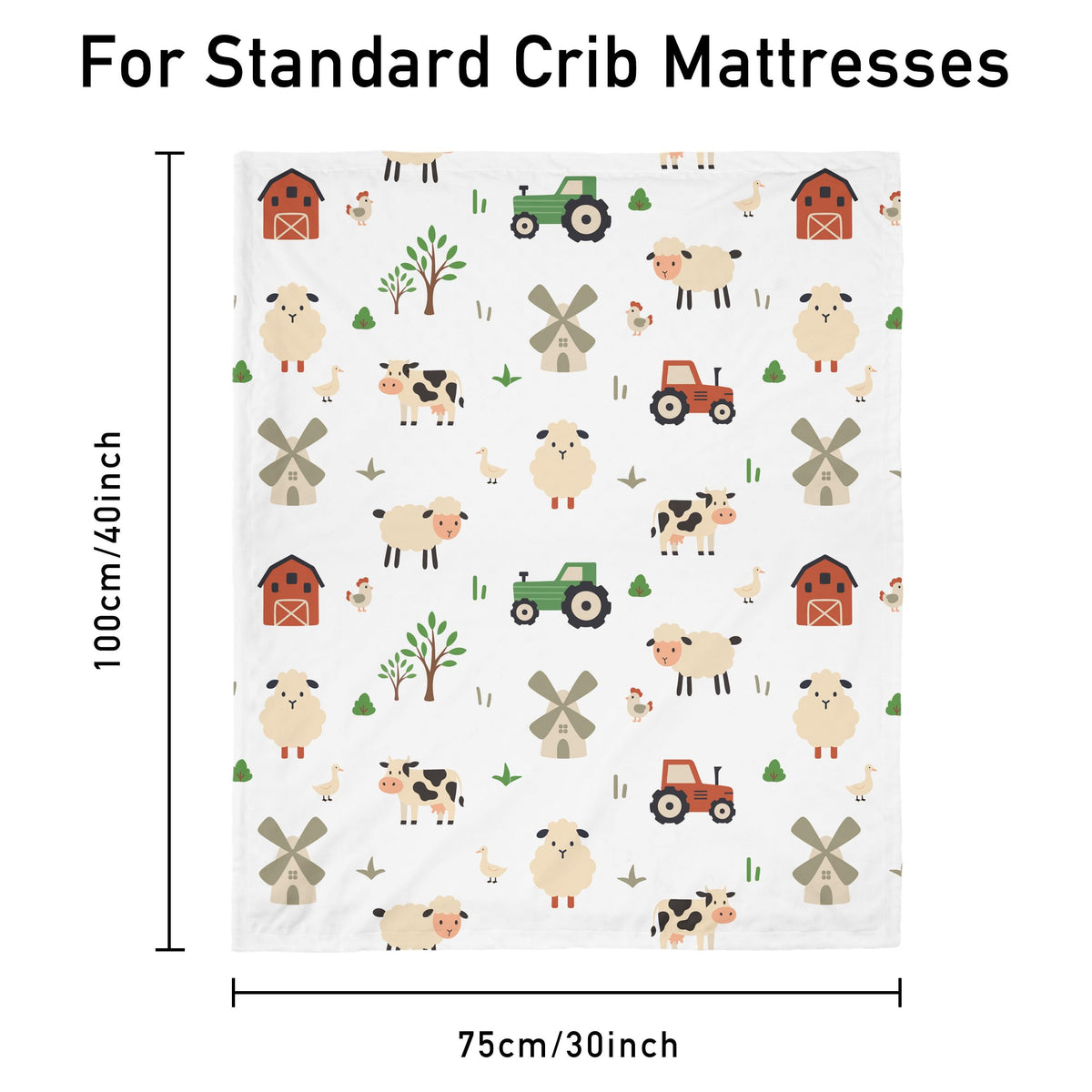 Baby Blanket for Boys Girls, 30x40 Inch Soft Lightweight Minky Dot Blanket with Farm Animals, Double-Layer Dotted Backing for Infant Toddler Nursery Crib, Sensory Security Blanket