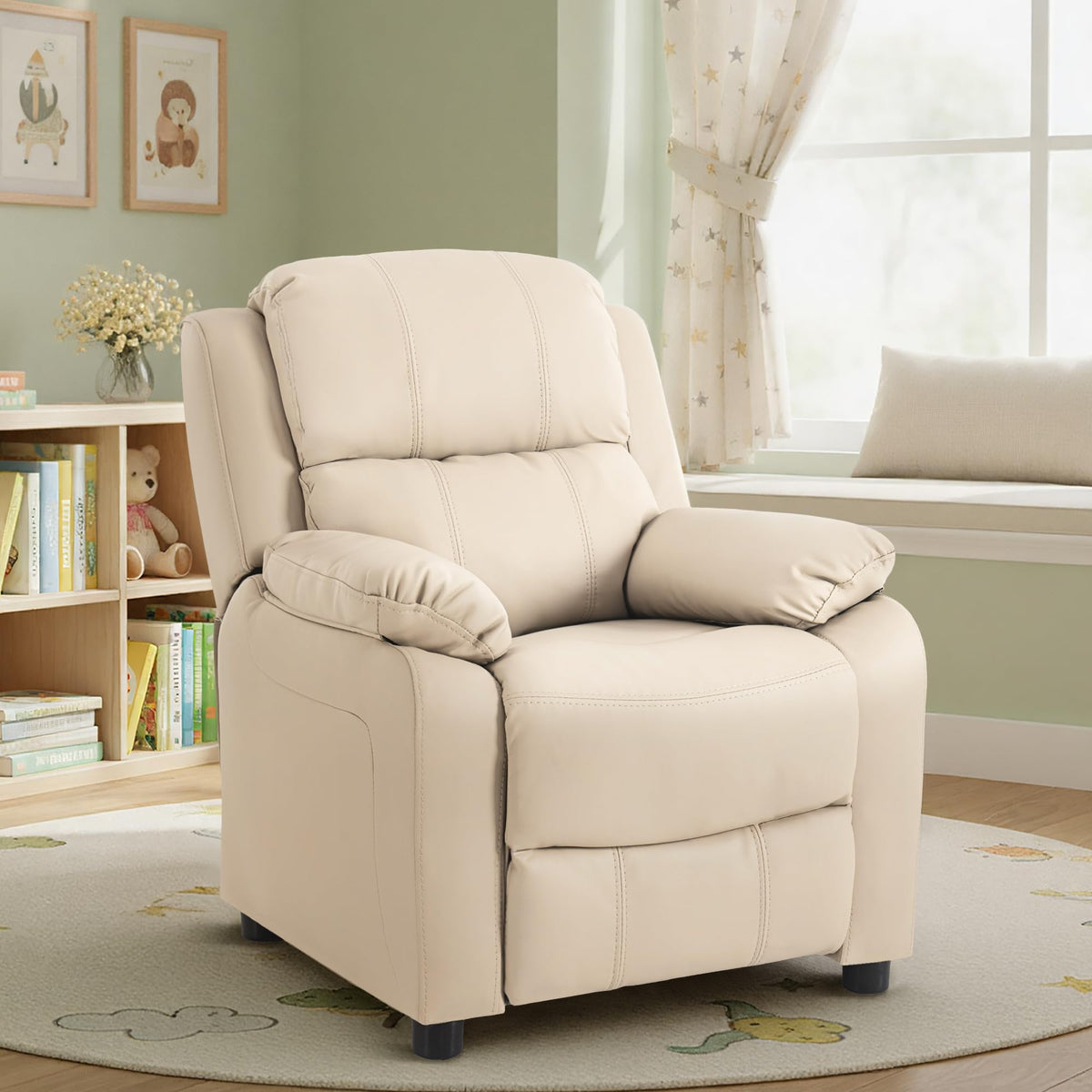 Kids Recliner Chair Storage Arms Reclining Toddler Push Back Sofa Ages 2-8