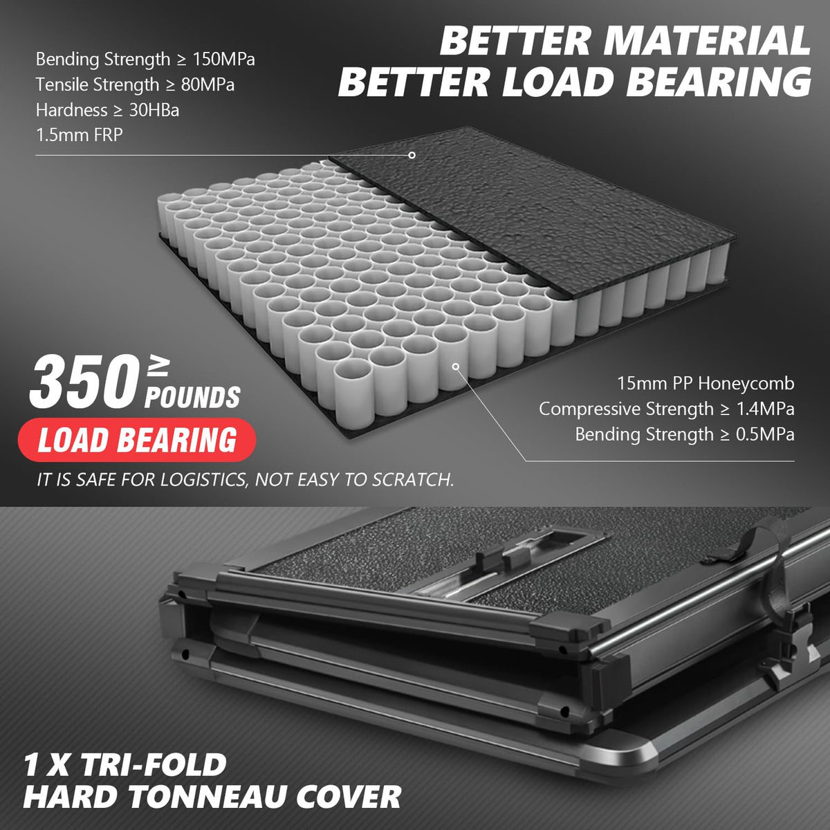 DNA MOTORING New Upgrade Truck Bed Top Hard Solid Tri-Fold Tonneau Cover Compatible with 99-06 Silverado Sierra 1500-3500 & HD / 2007 Silverado Sierra 1500-3500 & HD Classic 6-1/2' Beds, TTC-HARD-033