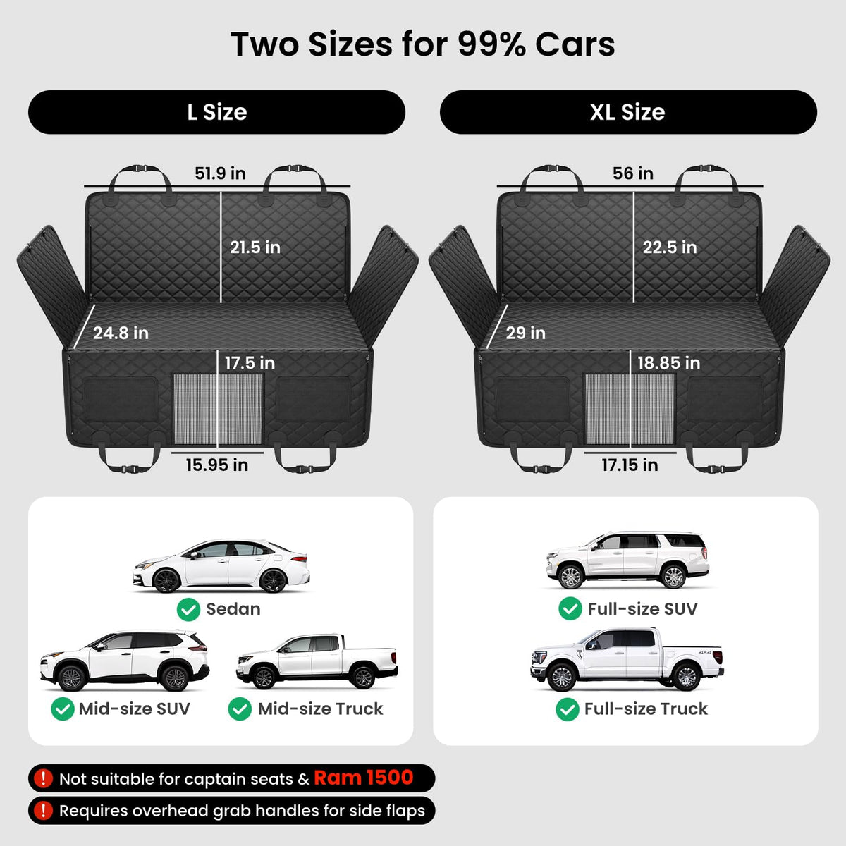 REEVAA Dog Truck Seat Cover for Back Seat, Hard Bottom Dog Hammock for Car, Pet Bed Extender for 2-4 Large Dogs, Waterproof Seat Protector, Universal XL Size Fits for Crew Cab Truck/SUV, Black