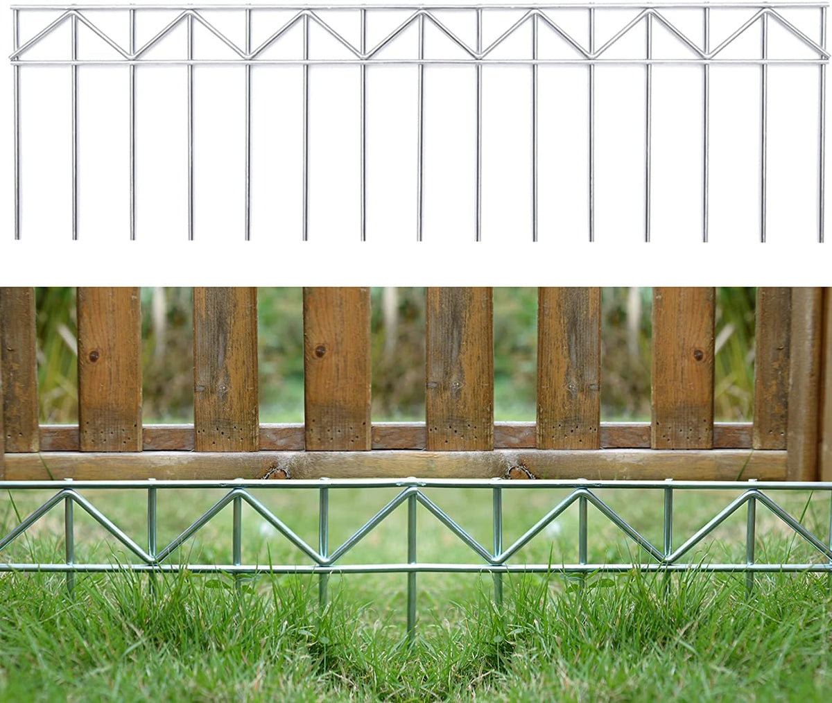 GRELWT 15 Pack 32" L x 10" H Animal Barrier Fence, No Dig Fence Patented Product, 5.5mm Galvanized Stakes with 2.1" Spacing, Anti Digging for Dogs Outdoor Yard Patio, Total 40Ft(L) X 10in(H) Silver