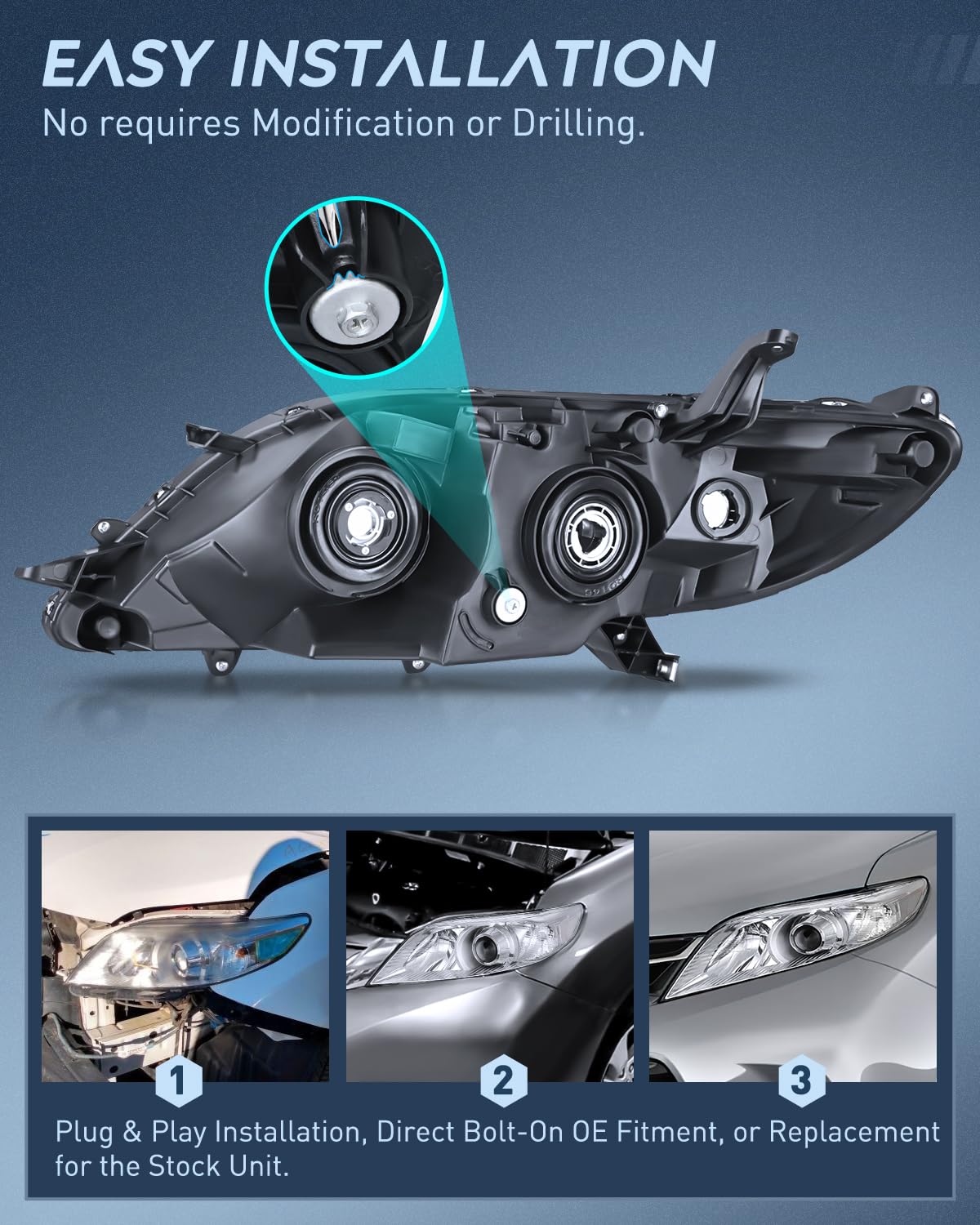 Nilight Headlight Assembly Compatible with 2011 2012 2013 2014 2015 2016 2017 2018 2019 2020 Toyota Sienna Chrome Housing Clear Reflector Clear Lens Headlights Replacement
