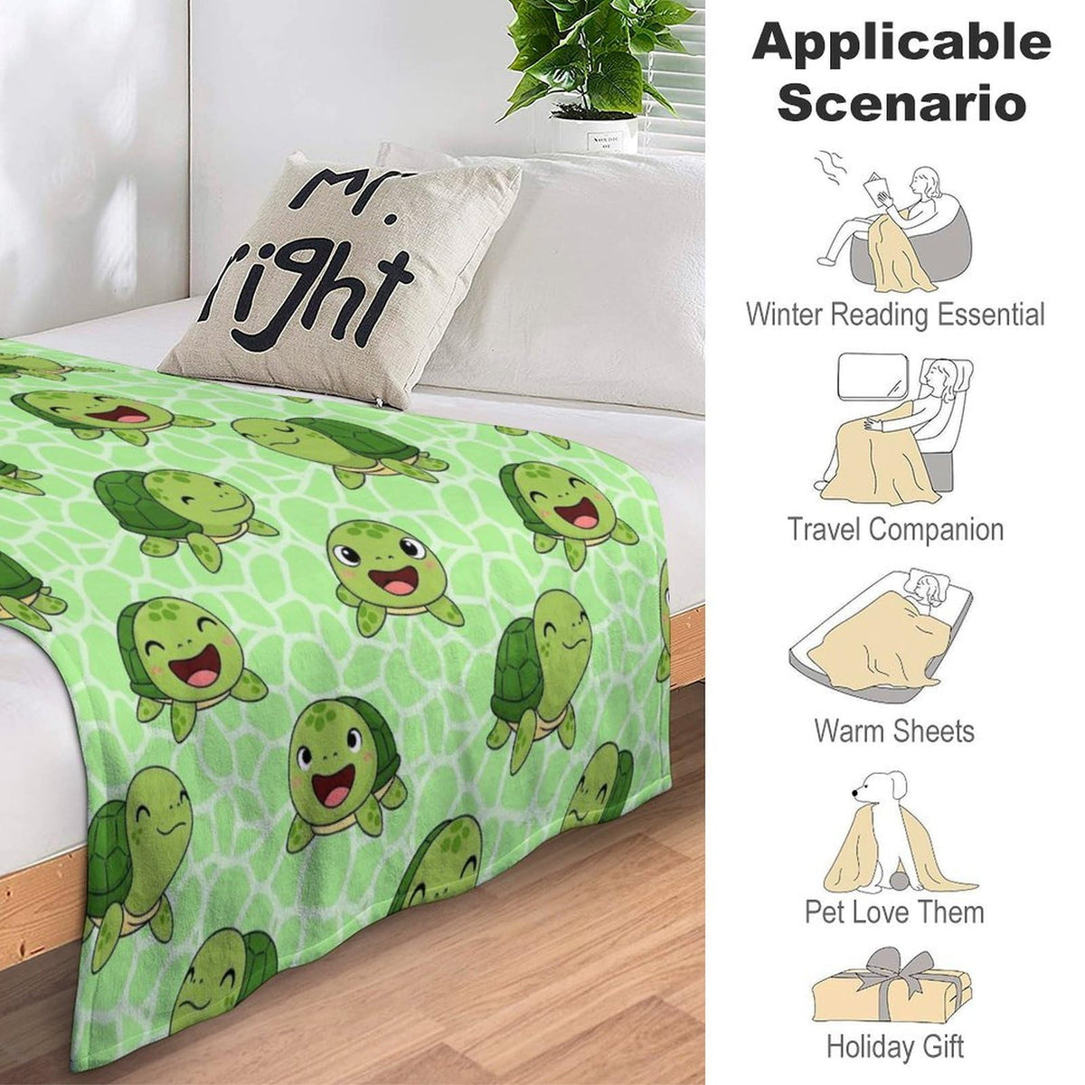Lightweight Cozy Flannel Blanket Fashion Bedspreads Soft Bed Sofa Couch Cover Compatible with Cute Sea Turtles Green