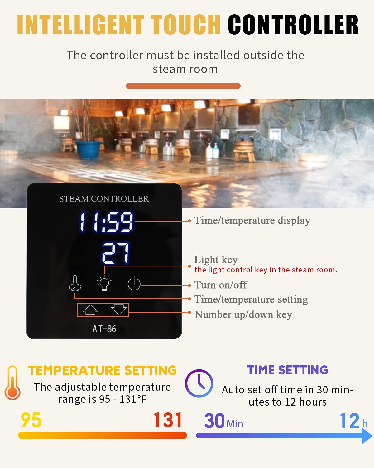 CGOLDENWALL 9KW Commercial Self-Draining Steam Generator Shower System Home Steam Bath Spa Generator 30 min to 12 Hours with Auto Drain 95-131℉ for Suitable Space Heating 9 m³/318 Cubic feet (9KW)
