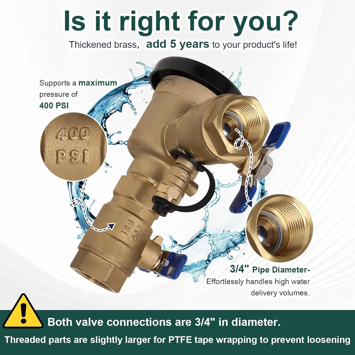 【UPC® Certified】1" Brass Pressure Vacuum Breaker with Repair Kit, Max 400PSI Sprinkler Backflow Preventer for Non-Potable Systems Like Irrigation & Industry