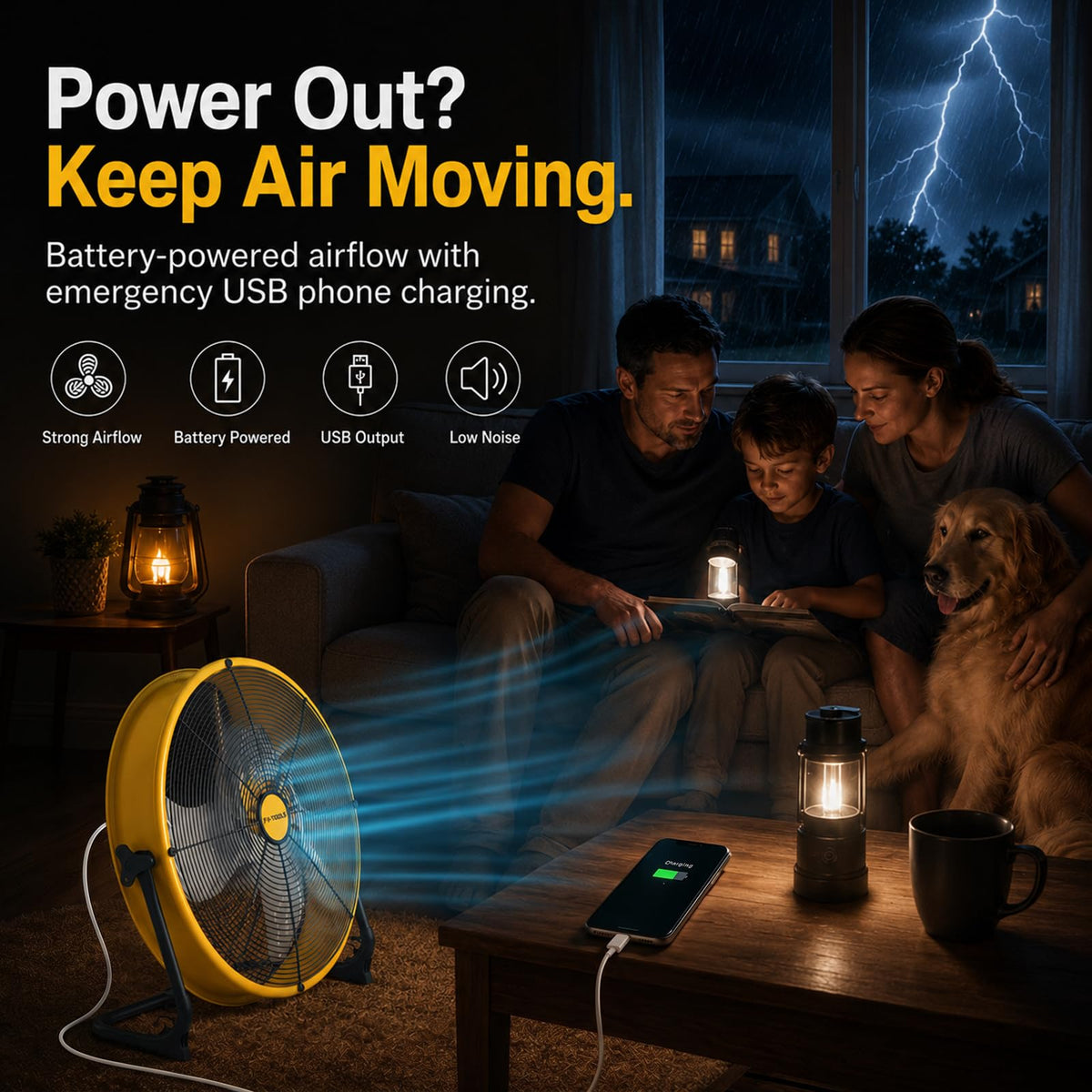 T-SUNUS 16" Battery Powered Floor Fan, 15600mAh Rechargeable Cordless Fan 2500 CFM High Velocity Airflow, Quiet Brushless Motor, 360° Adjustable Tilt for Home Garage Outdoor Patio RV Emergency Camping