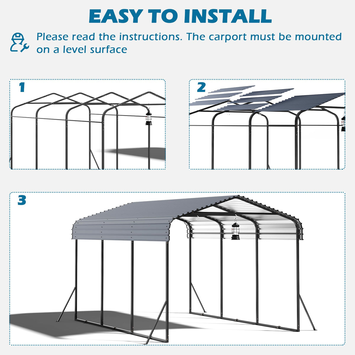 10x15 Carport Heavy Duty, Metal Carport with Galvanized Steel Roof, Metal Car Garage Multi-Use Shelter Outdoor Portable for Car, Boat, Pickup and Tractor