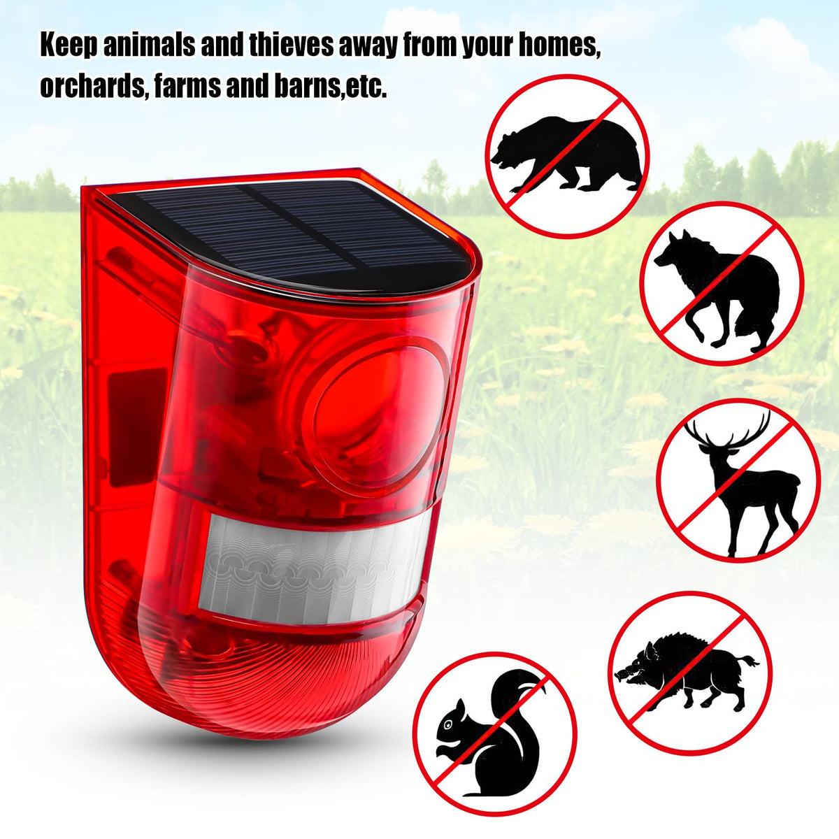 Qualirey Solar Sound and Light Alarm Motion Sensor 129db Outdoor Security Siren Waterproof Activated Detector Driveway Alarm 6 LEDs Flash Warning Deterrent Strobe System for Home, Farm(Red,16 Pack)