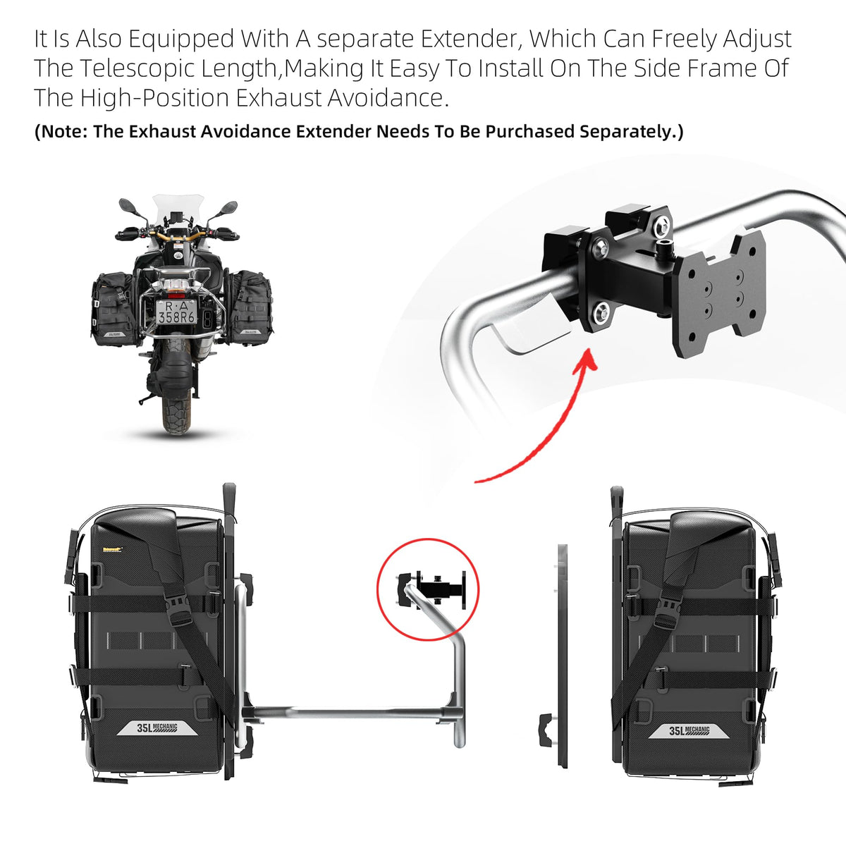 Rhinowalk Motorcycle Saddle bag Waterproof Luggage Bag 35L Quick Release with MOLLE System Fits Most Adventure and Sports Bike Motorcycle Racks (Black, 1 Pack)