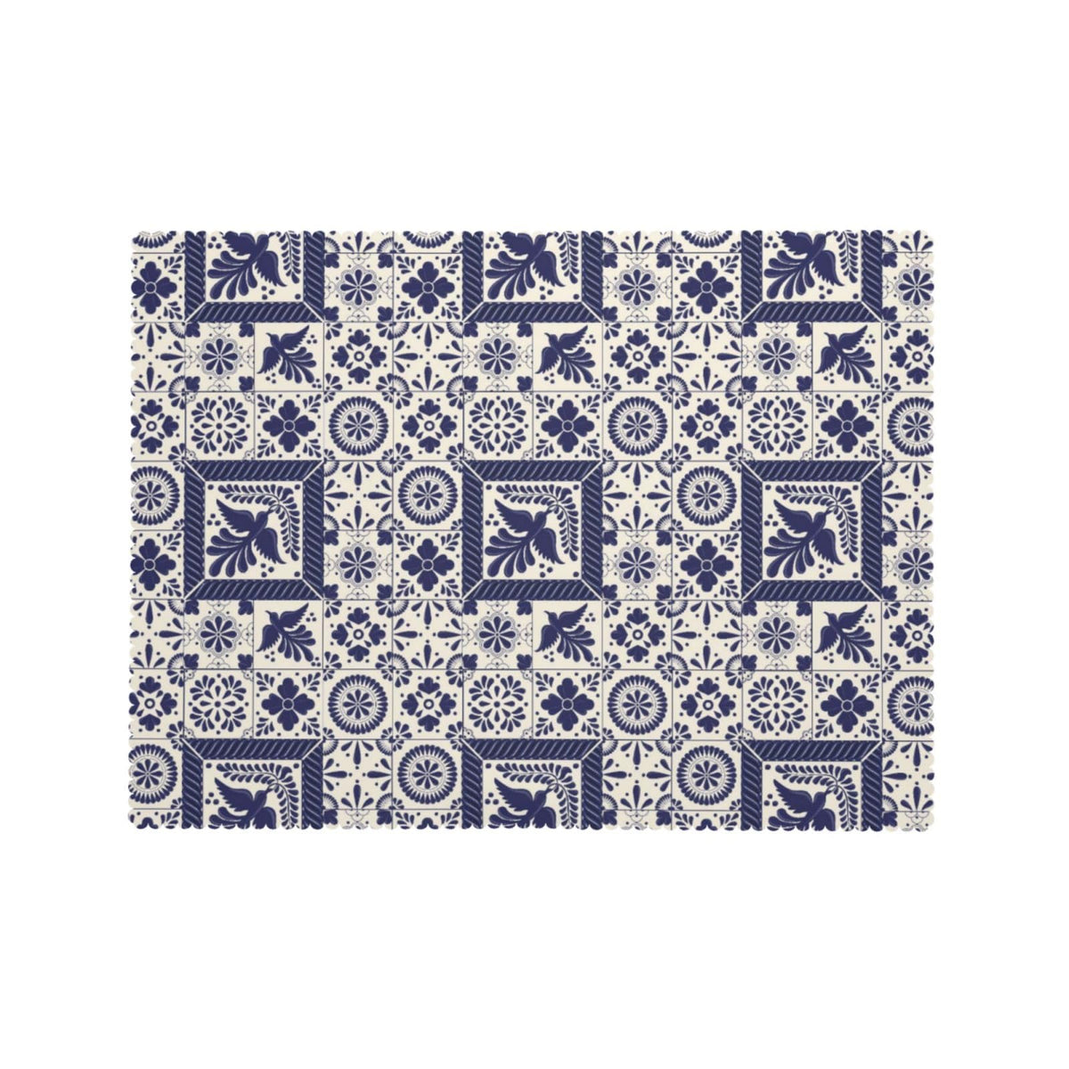VIMPEYDON Floral Bird Mexican Table Cloth for Dining Tables, Reusable Blue Patchwork Tiles Tablecloths Holiday Talavera Tile Tabletop Decoration Rectangle Table Cover for Home,Kitchen,Party,54x72Inch