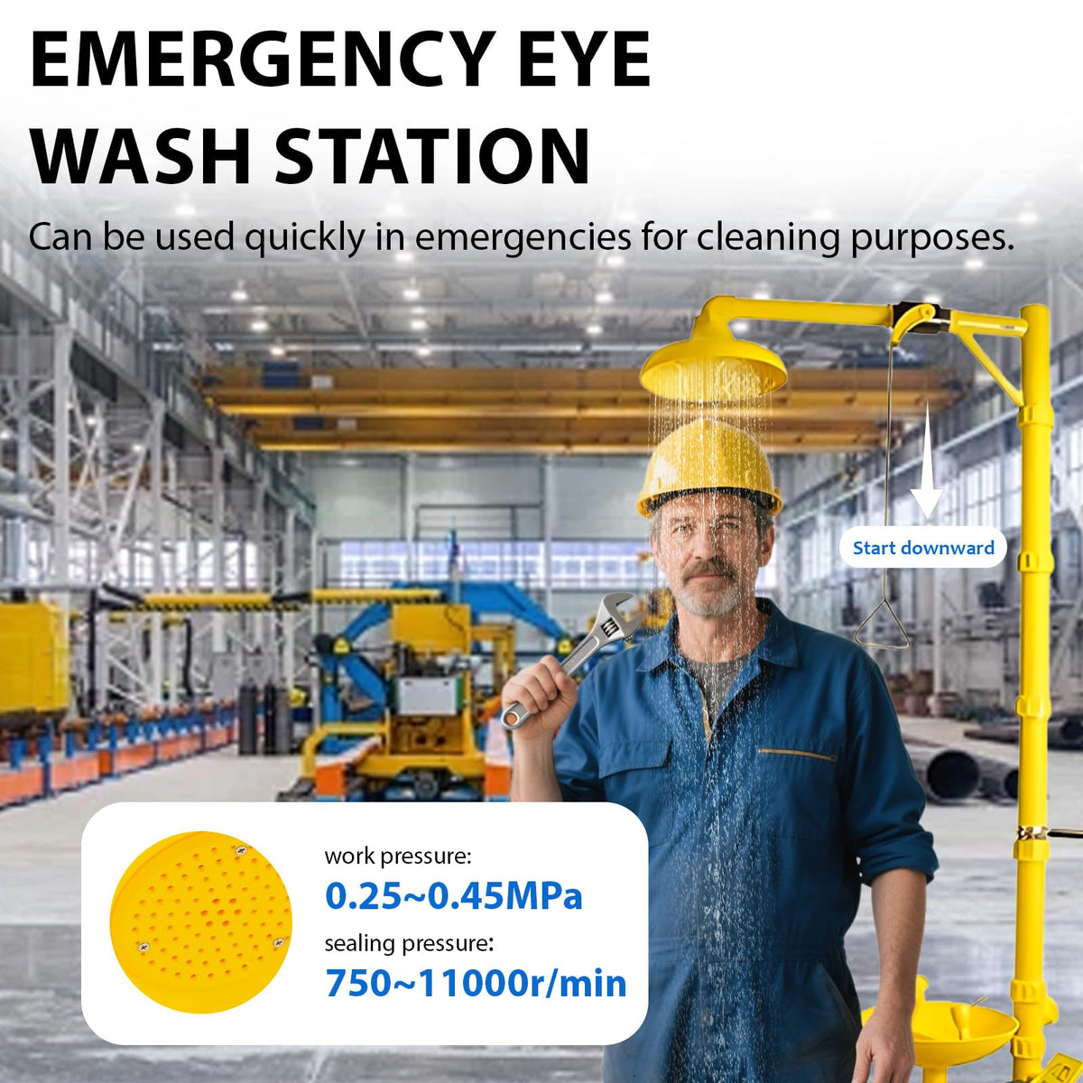 Emergency Shower Eye Wash Station Safty Shower Combination Eye Wash Station, NPT Thread with Emergency Sign First Aid Eyewash Station (ABS)