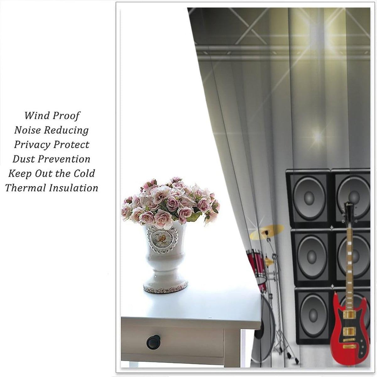 FAOTELY Rock Music Curtains Teens Boys Electronic Musical Instrument Curtain Guitar Drum Speaker Blackout Window Drapes for Bedroom Living Room Kitchen Cafe Decor （W21xL45 Inch） x2 Decor