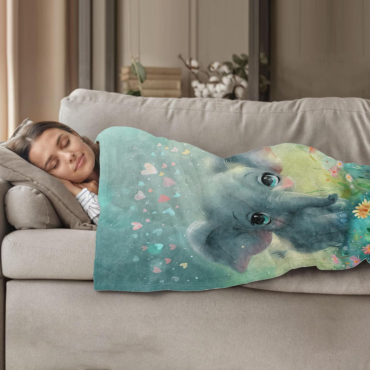 Plistiz Cute Baby Elephant Throw Blanket 50"x60", Animals Theme Blankets for Living Room Couch, Home, Sofa Decor, Soft Flannel Elephant Gifts for Women