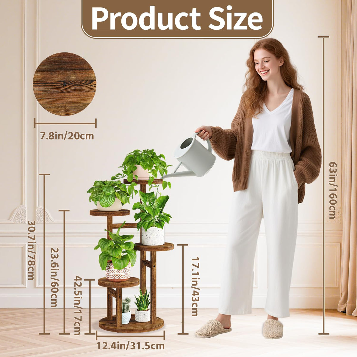 LASZOLA 4 Tiered Wood Plant Stand Indoor Corner, Flower Holder Rack Tall for Multiple Plants, Rustic Planter Shelf Display for Patio Garden Balcony Living Room