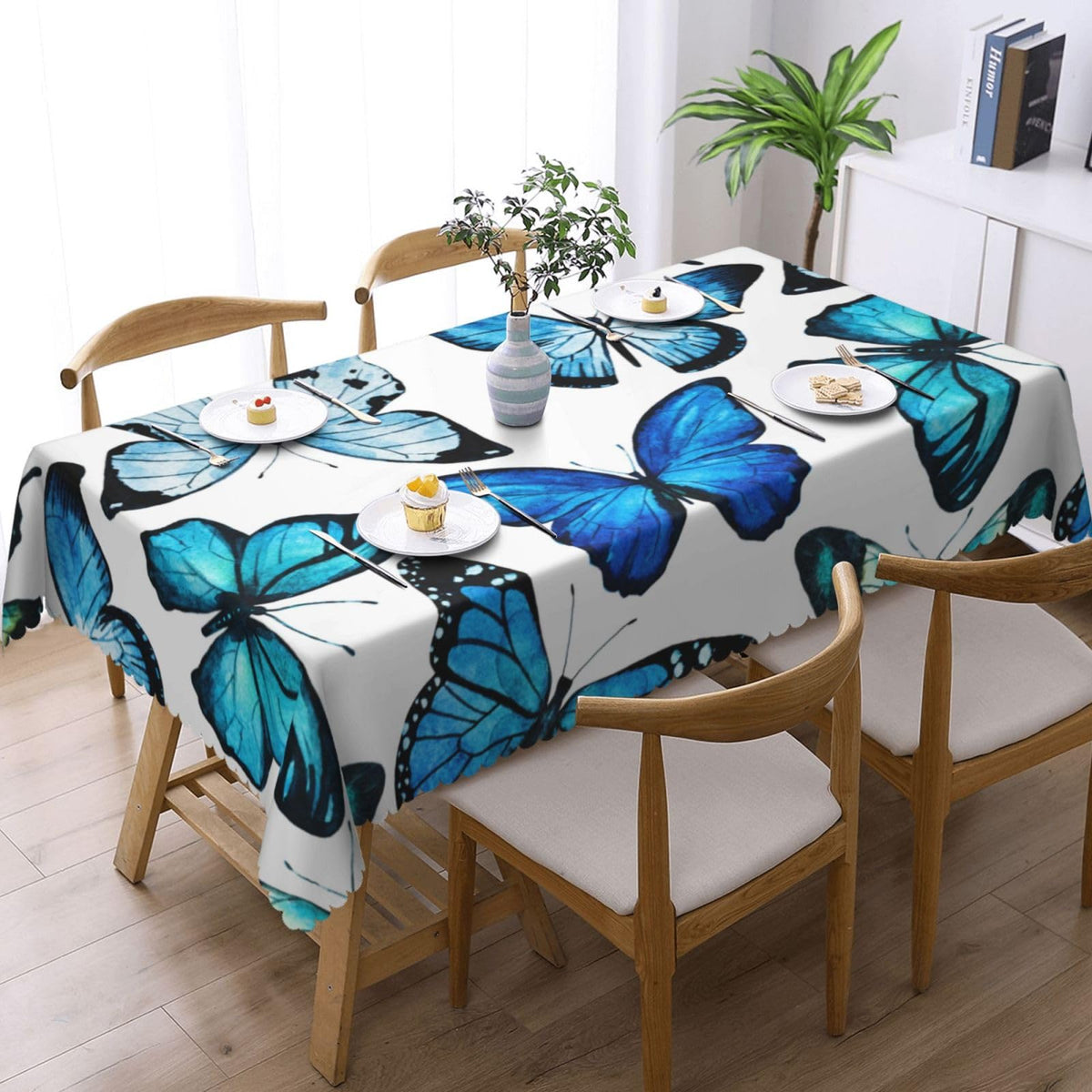 ZYPHORIEL Butterfly Blue Rectangle Tablecloths Beautiful Butterflies Table Cloths Decorative Kitchen Dining Tablecloth for Rectangular Tables,Washable Table Cover for Party 54 x 72 Inch