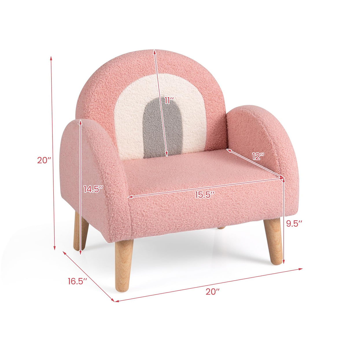 Costzon Kids Sofa, Children Pink Armchair with Solid Wood Frames, Plush Fabric, Anti-Tip Design, Floor Reading Sofa Chair for Playroom, Kids Room, Nursery, Toddler Couch Chair Comfy for Boys Girls