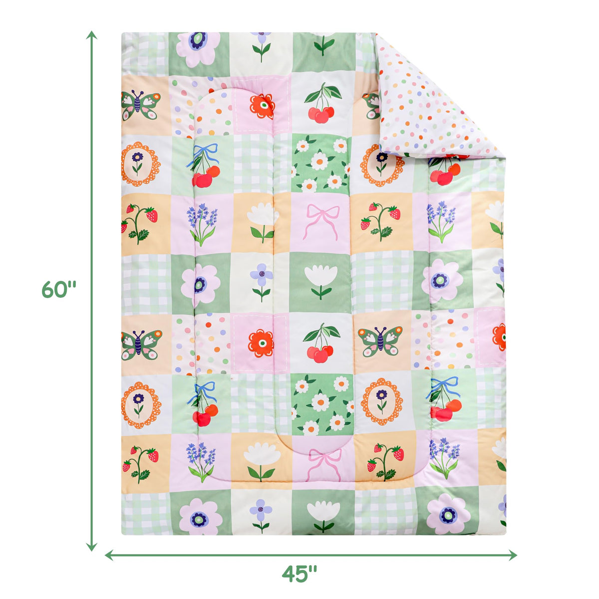 Mooreeke 4 Pieces Toddler Bedding Set - Green Floral Butterfly Toddler Comforter Sets for Girls, Includes Comforter, Flat Sheet, Fitted Sheet and Pillowcase, Bed in A Bag for Baby Bedroom