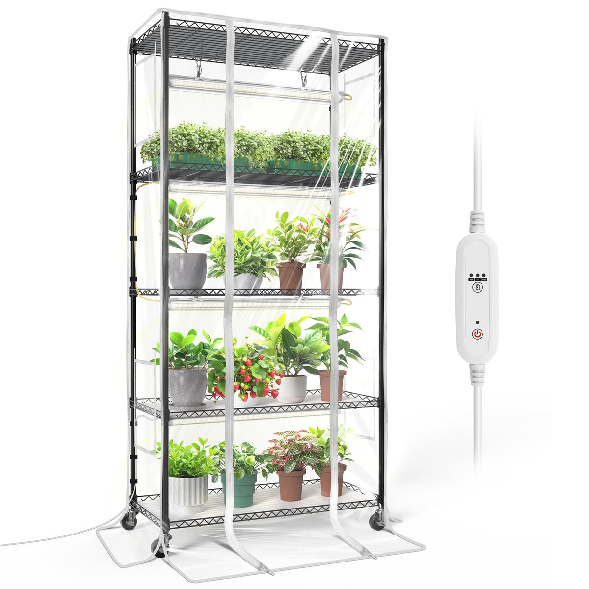 Bstrip Indoor Greenhouse with Grow Light, Mini Green House with 4 Pack T8 Full Spectrum Plant Lights with Timer, Indoor Greenhouse Cabinet for Indoor Plant, Seed Starting, Seed Tray, 29.5"x13.8"x59"