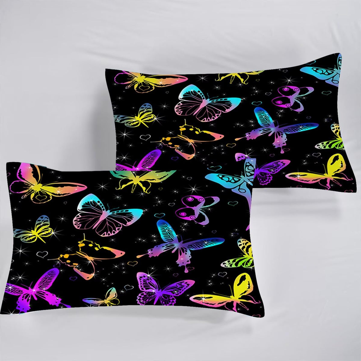 VTKON Colorful Butterfly Sheets Twin Size for Girls Boys Black Kids Cute Bedsheets Microfiber Deep Pocket Bed Sheet & Pillowcase Sets 3 Pieces