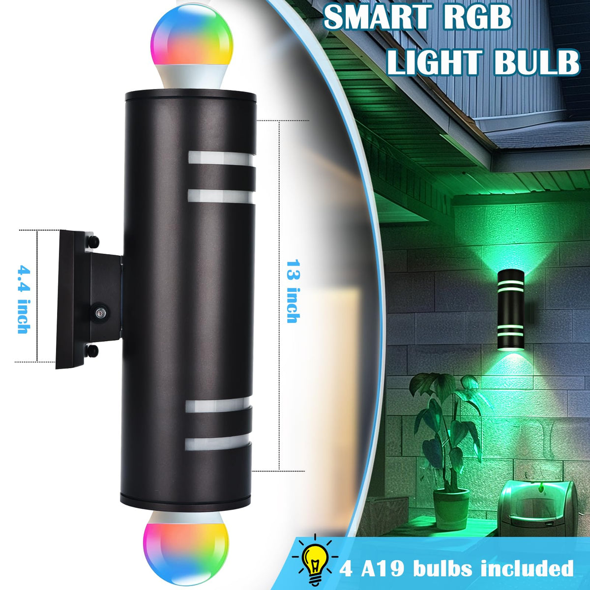 iYogaled Smart RGB Outdoor Wall Lights, 2 Pack Front Porch Light Fixtures, Cylinder Up and Down Lights Outdoor Wall Sconce, Exterior Lighting Fixture Compatible with Google Assistant Alexa