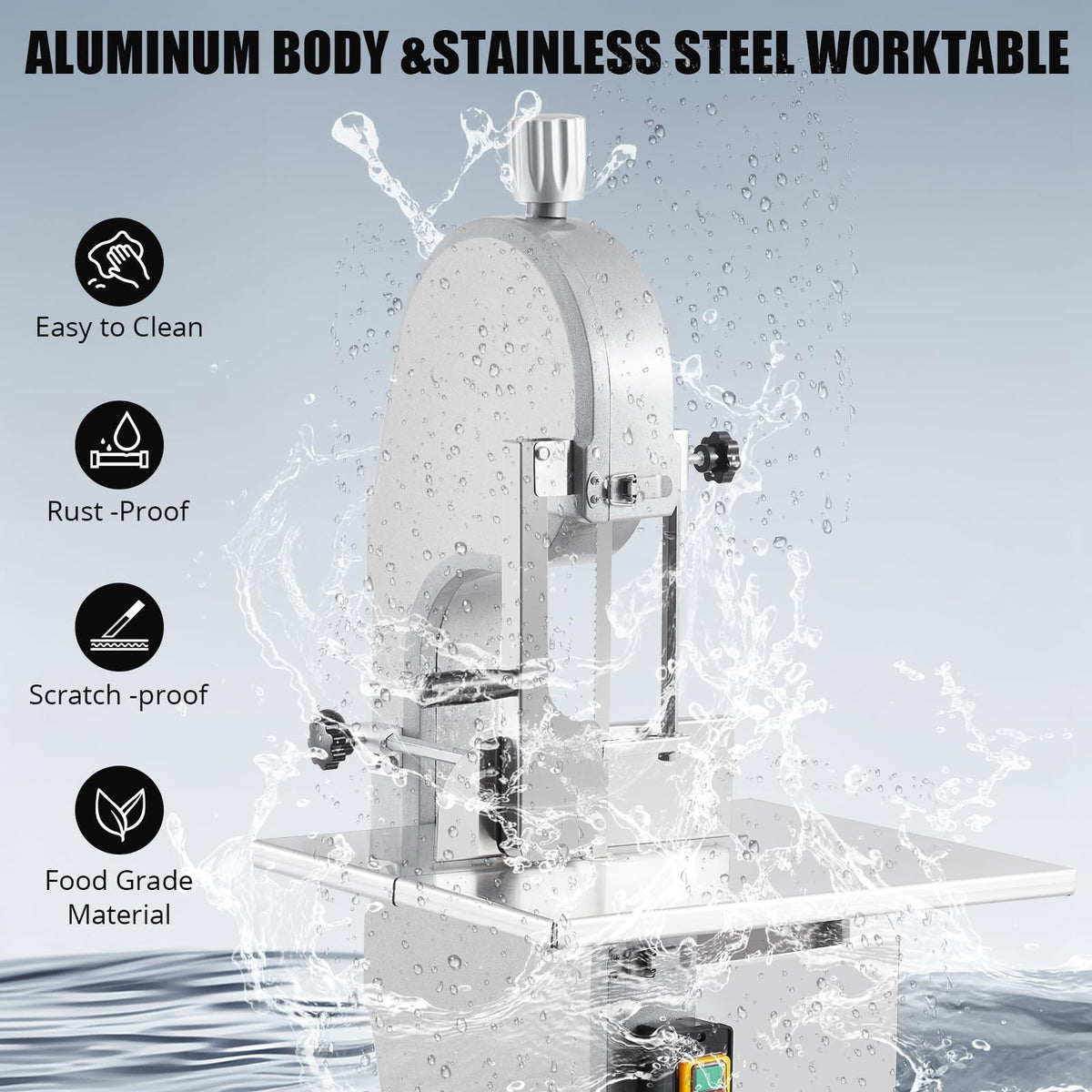 1500W Commercial Electric Bone Saw Machine, Frozen Meat & Bone Cutter with 5 Saw Blades, Adjustable 0.16-7.09 Inch Thickness, 19.3"x15" Stainless Work Table for Butcher Shops, Restaurants, Supermarket
