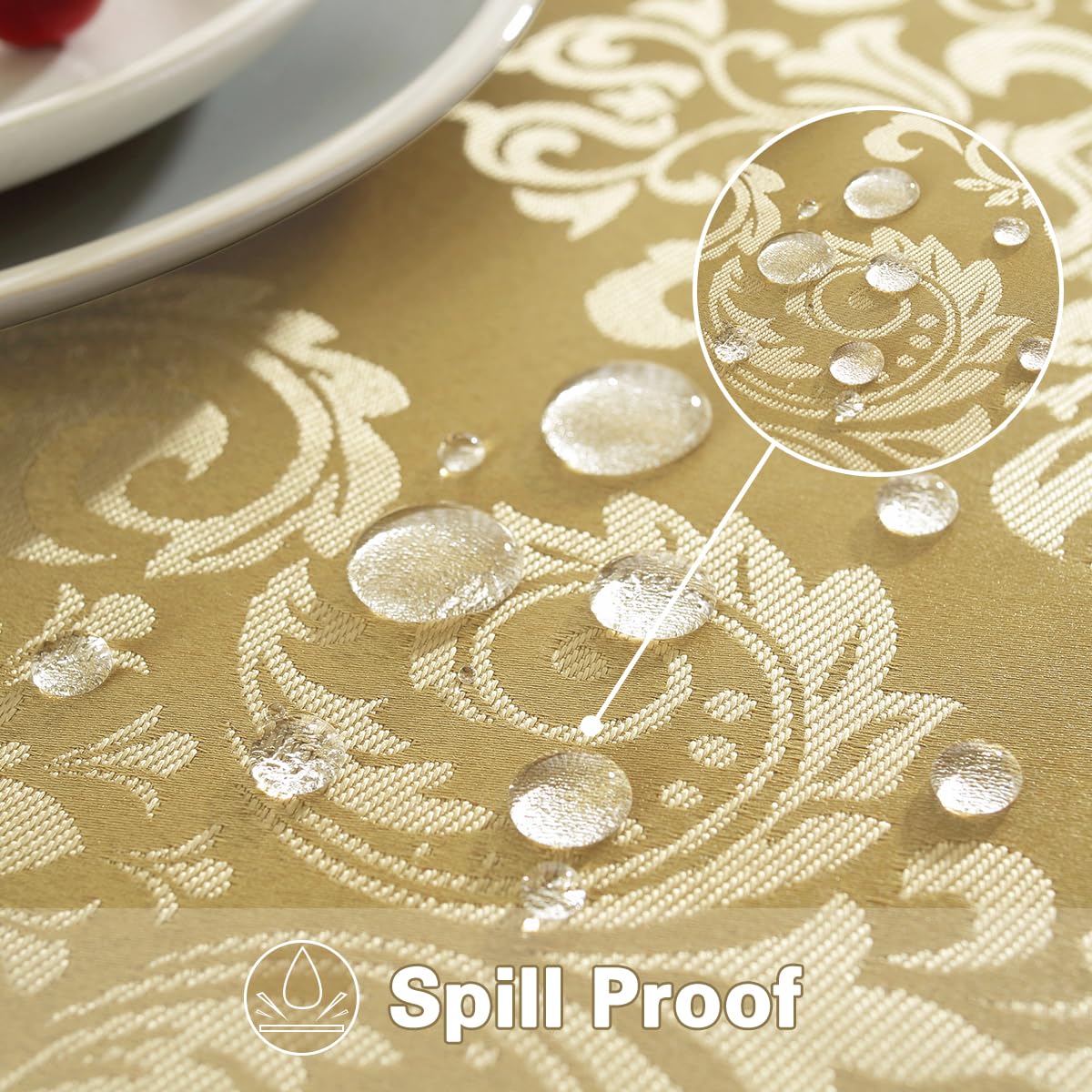 SASTYBALE Damask Gold Tablecloth Rectangle 60 x 102 Inch, Floral Jacquard Spill Proof Wrinkle Free Polyester Table Cloth, Fabric Table Cover for Dining/Party/Wedding/Indoor/Outdoor