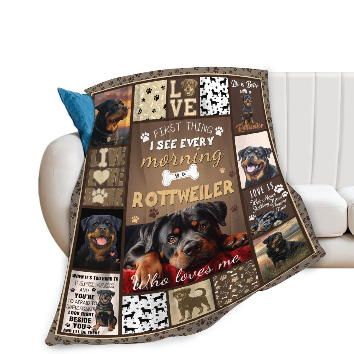 Dynova Rottweiler Blanket Cozy Plush Dog Lovers Gifts Throw Blankets Animal Fuzzy Flannel Fleece for Girls Boys Women Men 50"X40"