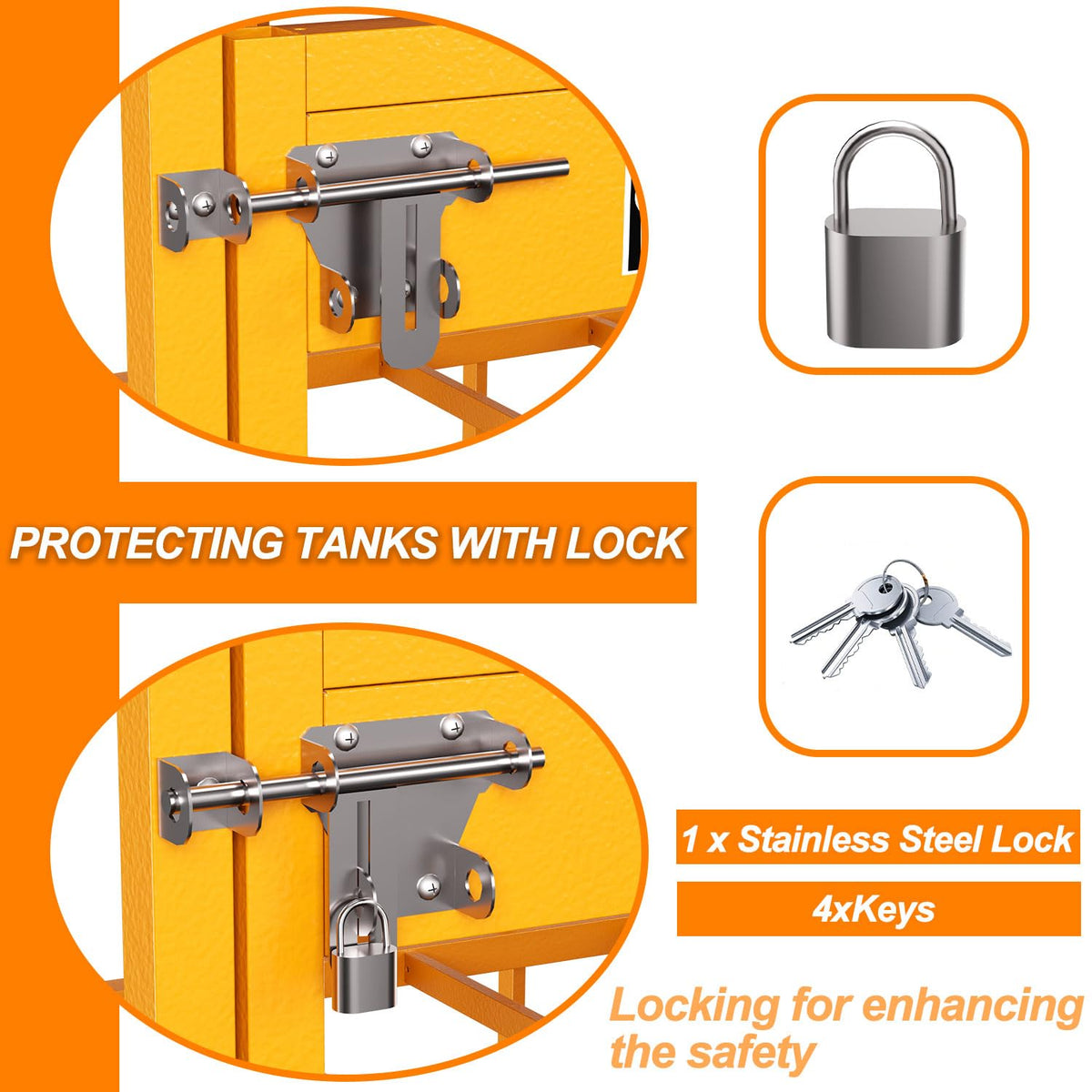 NUWJBYE Propane Tank Storage Cabinet, 31"x30"x35" Yellow Steel Safety Locker, Holds 4 Cylinders, Fits 3, 5, 11, 20, 30 lb Tanks for Outdoor/Indoor Use