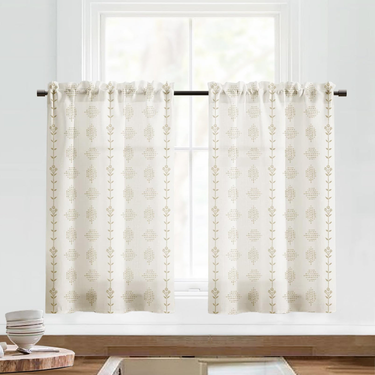 Lino Rosa Farmhouse Kitchen Window Curtains Sets,Small Cafe Linen Short Curtains for Bathroom Windows