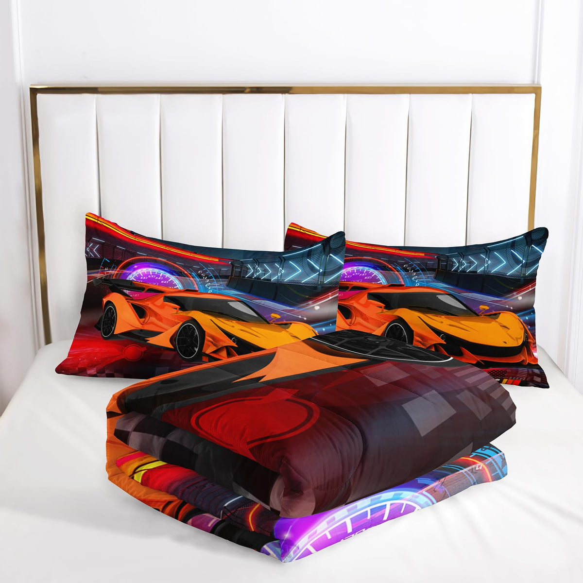Nttopship Racing Cars Comforter Sets King Size,Bedding Sets 3PCS for Kids,Sports Car Theme Bedding Sets All Season 1 Comforter and 2 Pillowcases