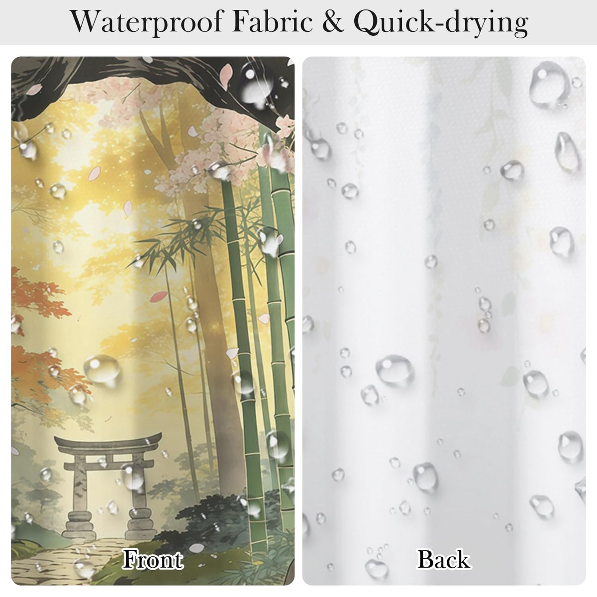 NAEMBCU Japanese Garden Shower Curtain with Hooks - 72x72 Inch Waterproof Fabric Bathroom Curtain with Cherry Blossom, Bamboo Forest and Zen Path Design, Fantasy Nature Bath Curtain Decor