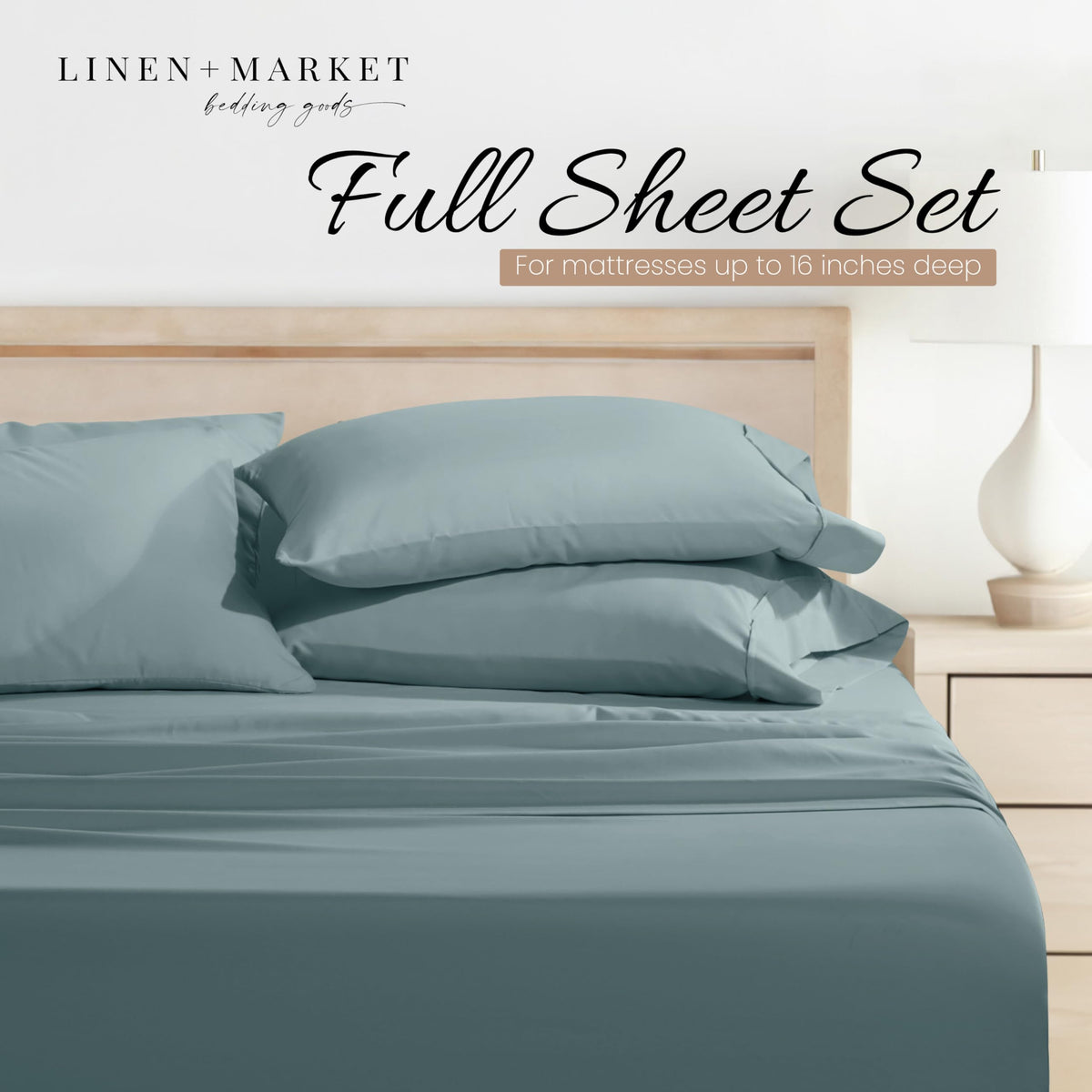 Linen Market Bed Sheets for Full Size Bed (Ocean) - Sleep Better Than Ever with These Soft and Cooling Full Sheets - Deep Pocket Fits 16" Thick Beds - 4 Piece Full Sheet Set