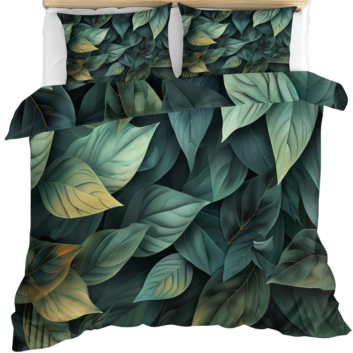 ZAMODE Leaf Duvet Cover 104" x 90", Tropical Leaves Bedding Set, Green Botanical Comforter Cover with Zipper Ties