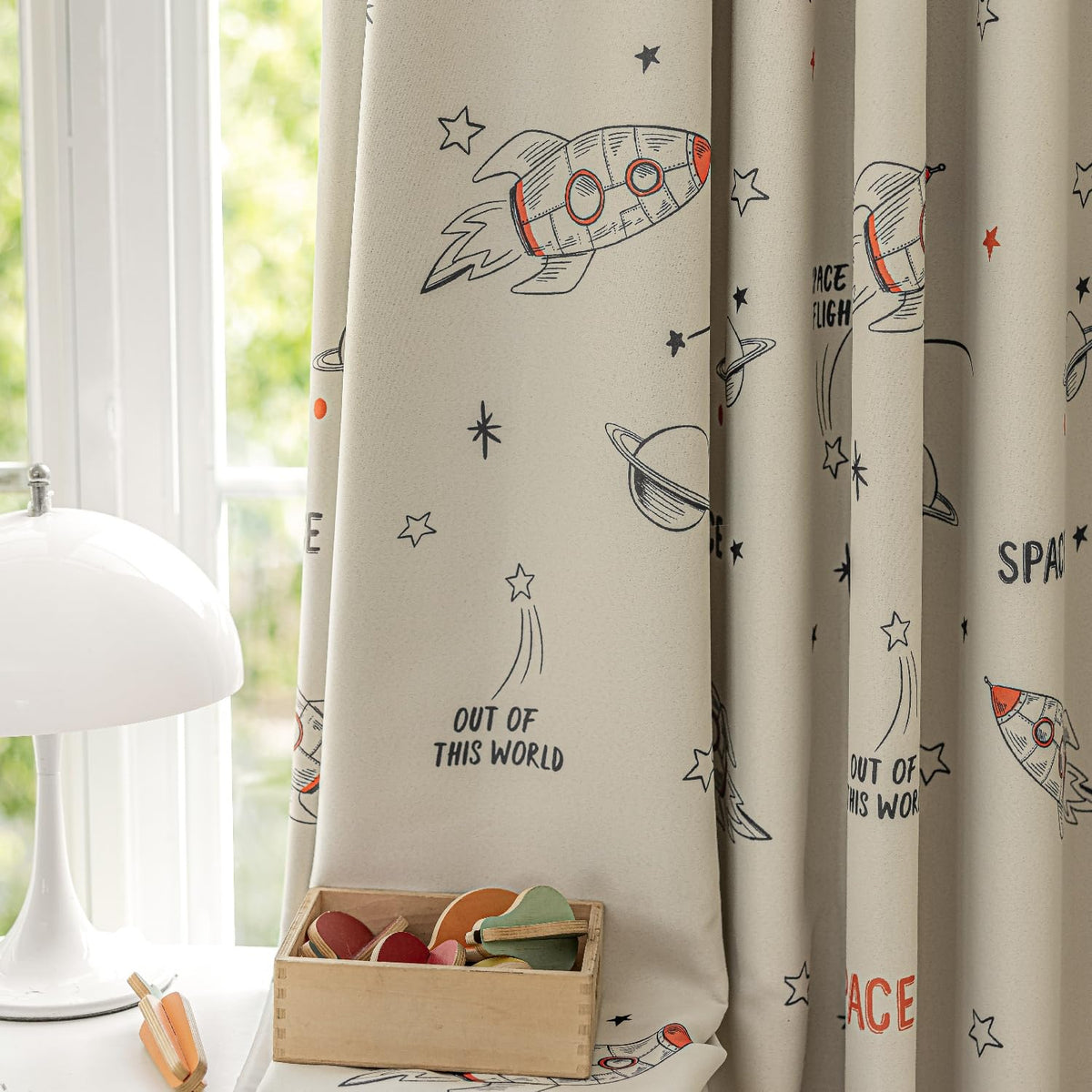 Cartoon Space Theme Pattern Semi Blackout Curtain for Kids Room Nursery
