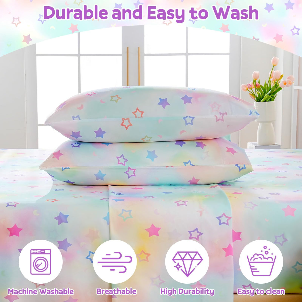 ChicView Twin Sheet Set Kids,3 Pieces Breathable Soft Microfiber Bedsheets for Child Boys Girls, Anti Pilling Deep Pockets Easy Care Bed Sheets, Stars