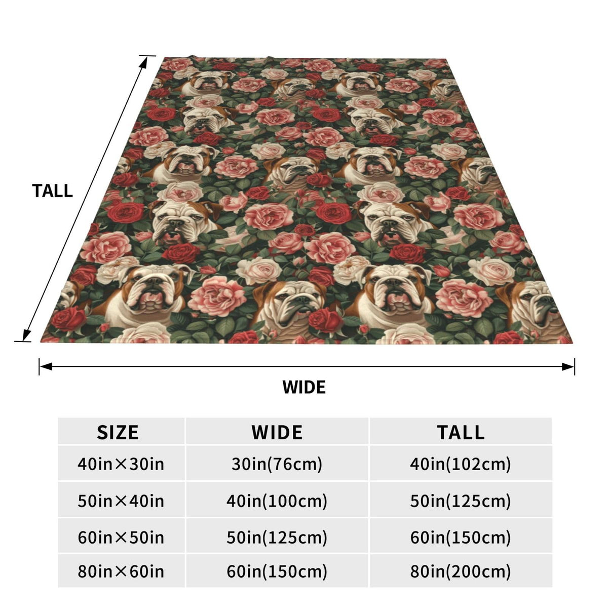 TZJCCMAY English Bulldog Blanket for Kids Women Adults, Floral Dog Lover Throw Blankets, Soft Lightweight Fleece for Bed Sofa Home Living Room Decor, Birthday Gifts, 50x60in