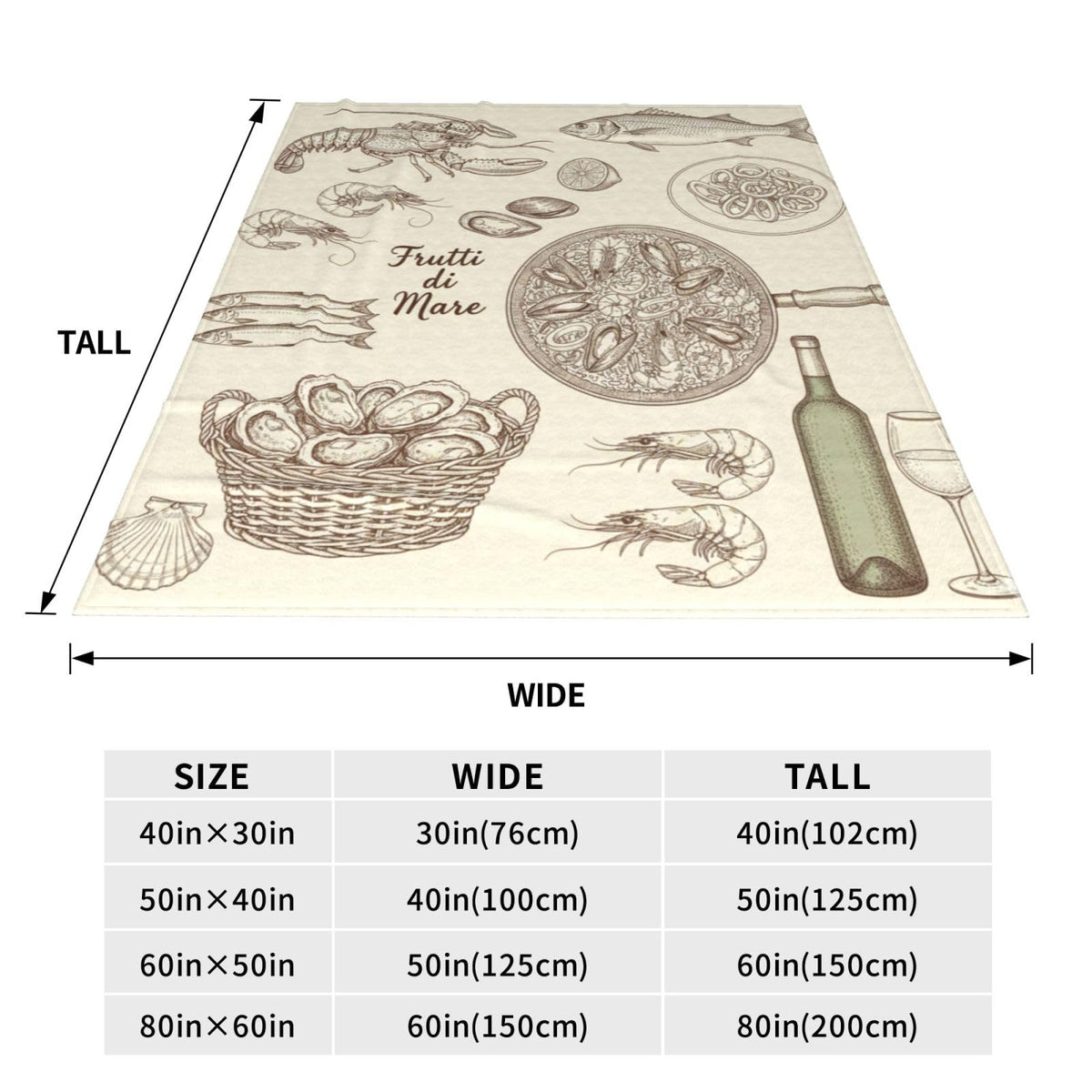 Fleece Throw Blanket for Couch, Seafood Feast Wine Soft Fuzzy Cozy Blankets Warm Lightweight Flannel Throws for Bed, Sofa, Travel, All Seasons 50x40 Inches