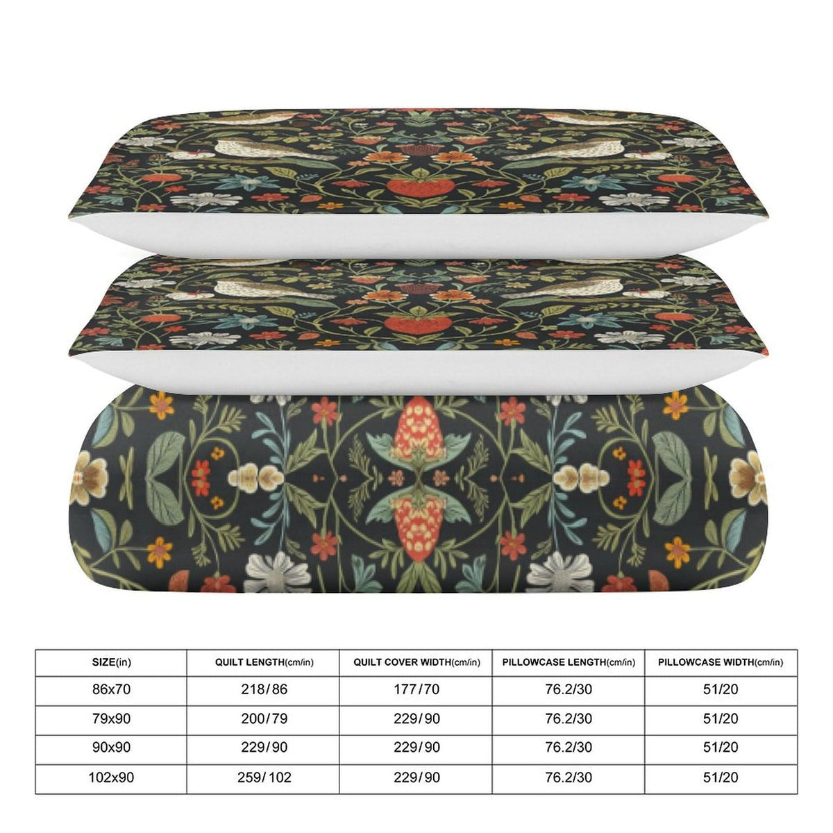 AAVEUP William Morris Comforter Set Bedding Bed 3 Piece Set,Vintage Rustic Antique Art Nature Green Plant Flower Leaf Bird Printed Cover All Season Bed Sheet Bedspread 2 Pillowcases 79x90 in