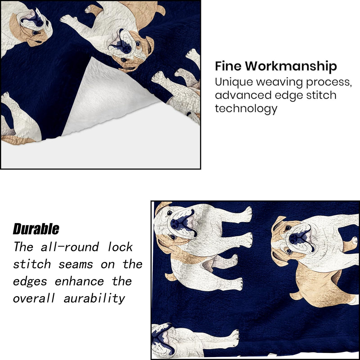 ainori English Bulldog Blanket - Cute Fun Dog Dark Fleece Throw,Gifts for Kids Women, Soft & Warm,Lightweight, for Modern Rustic Decor, Pet Lovers, and Room Home Accents 50x60in
