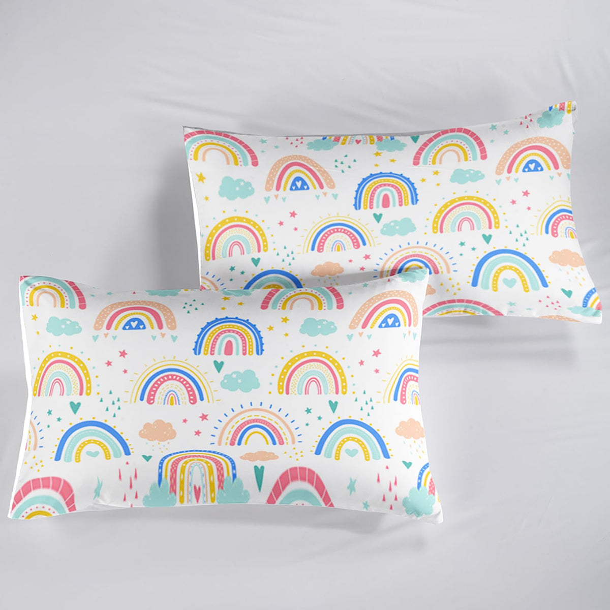 QOOMO 3Pcs Rainbow Comforter Set Twin,Cloud and Star Bedding Set for Teens Boys Girls,Colorful Printed Comforter with 2 Pillowcases,Down Alternative,Soft and Lightweight