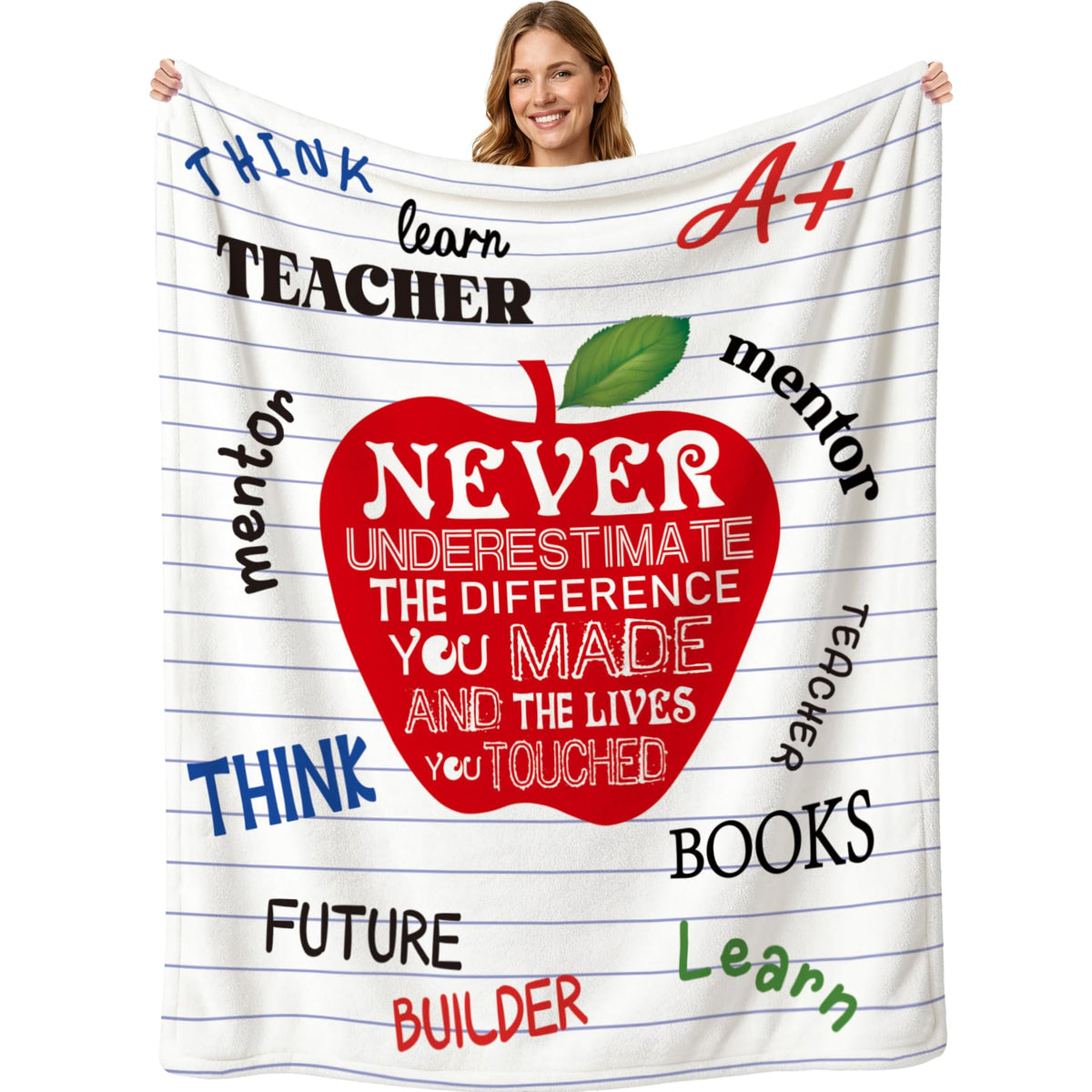 Teacher Appreciation Throw Blanket Thick 60''x50'' Extra Cozy Soft Heavyweight Fleece Couch Blanket Back to School Retirement Thank You Teacher Appreciation Gifts for Educators Tutors,1 Pack (Apple)